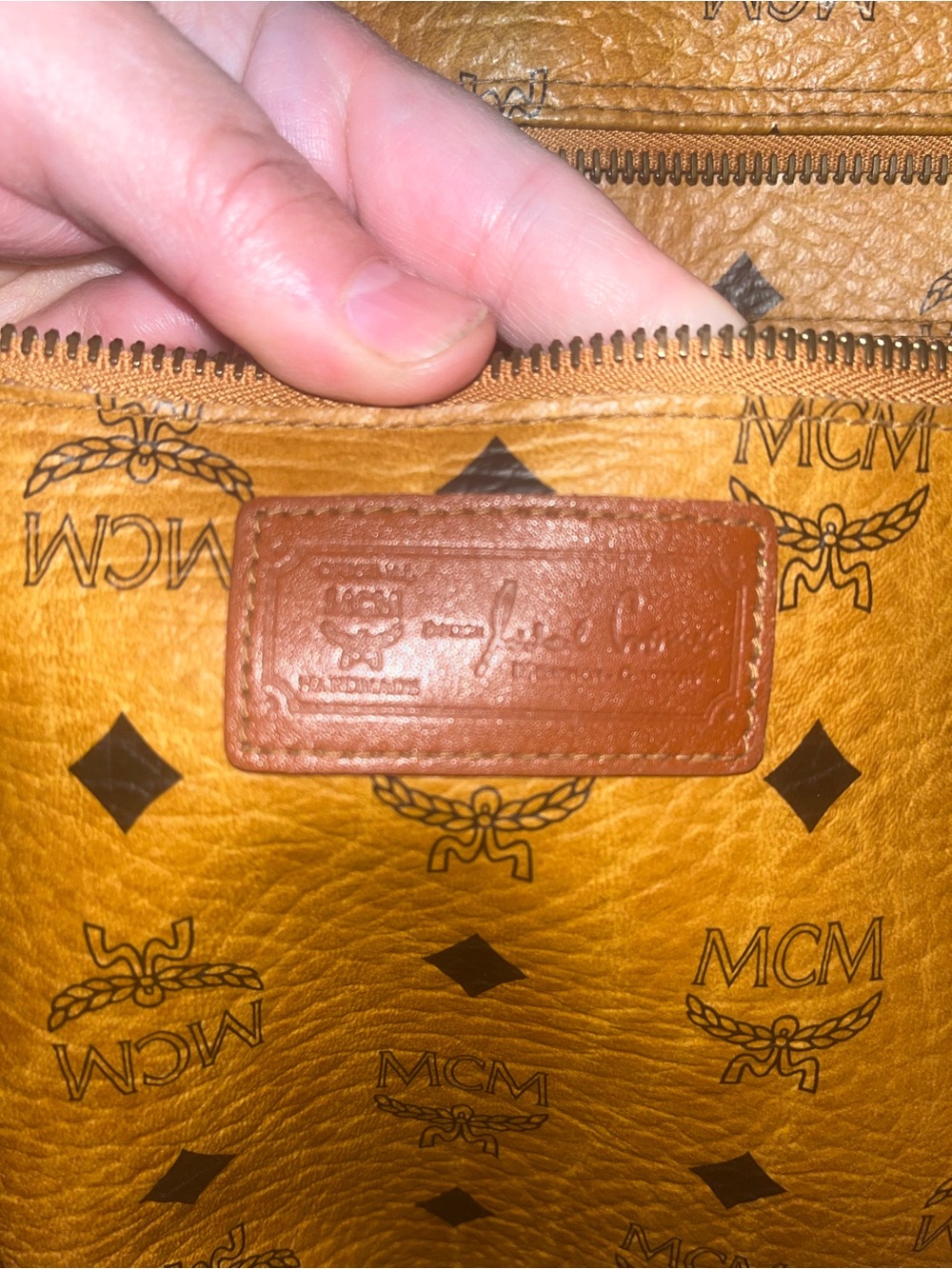 MCM Leather Iconic Cognac & Black Visetos Motif Shoulder Crossbody Bag - Picture 11 of 14